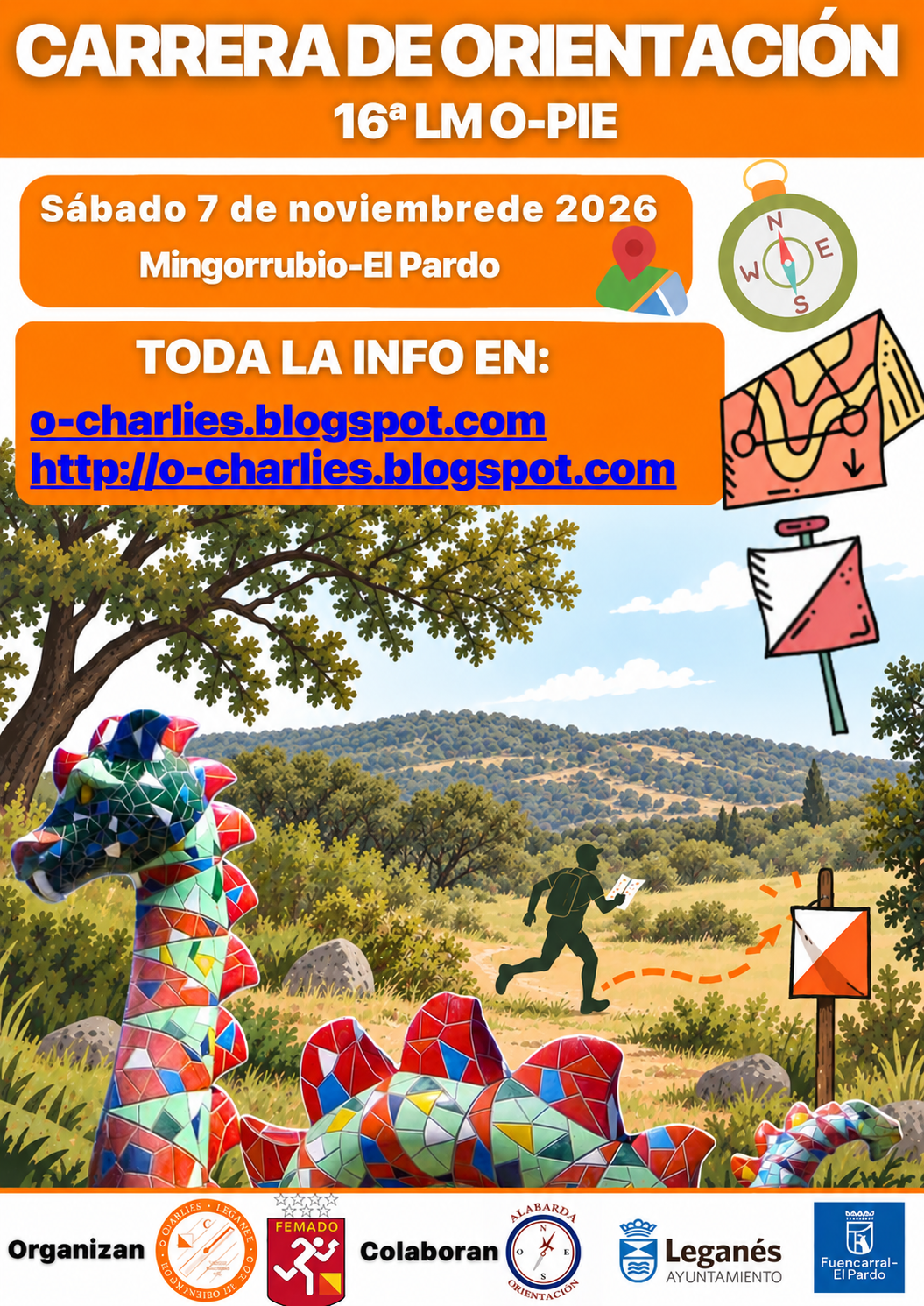 Cartel de la 16ª Liga Madrileña de Orientación a Pie en Mingorrubio (El Pardo)